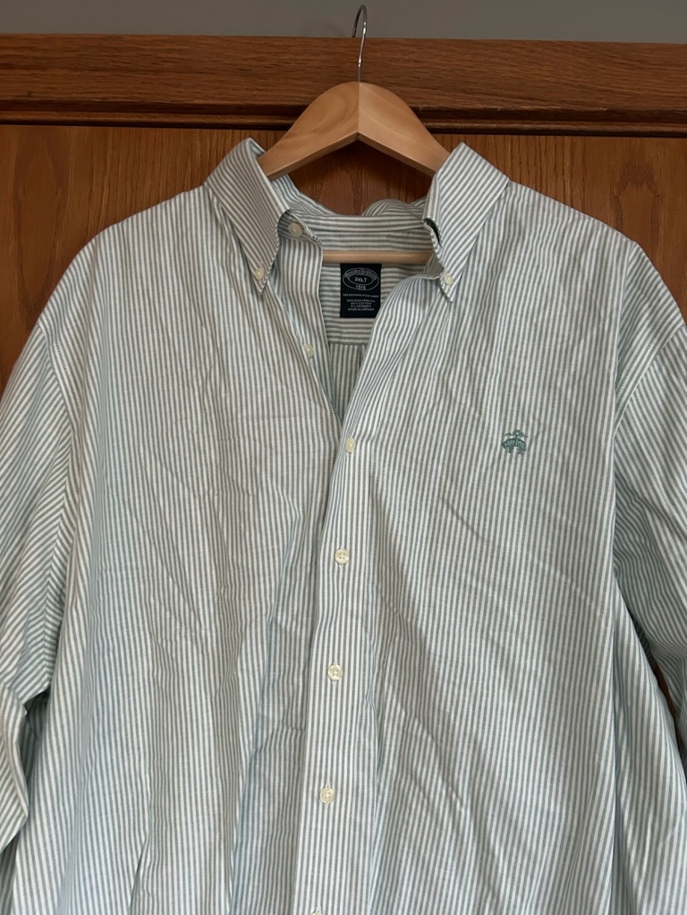 Brooks Brothers Green and White Striped Button-Down Shirt